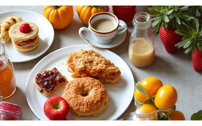 Ansprechend angerichtetes Frühstück auf einem Tisch