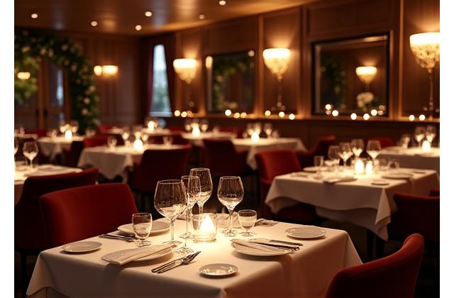 Elegantes Interieur des Alpenblick Restaurants bei Abendlicht